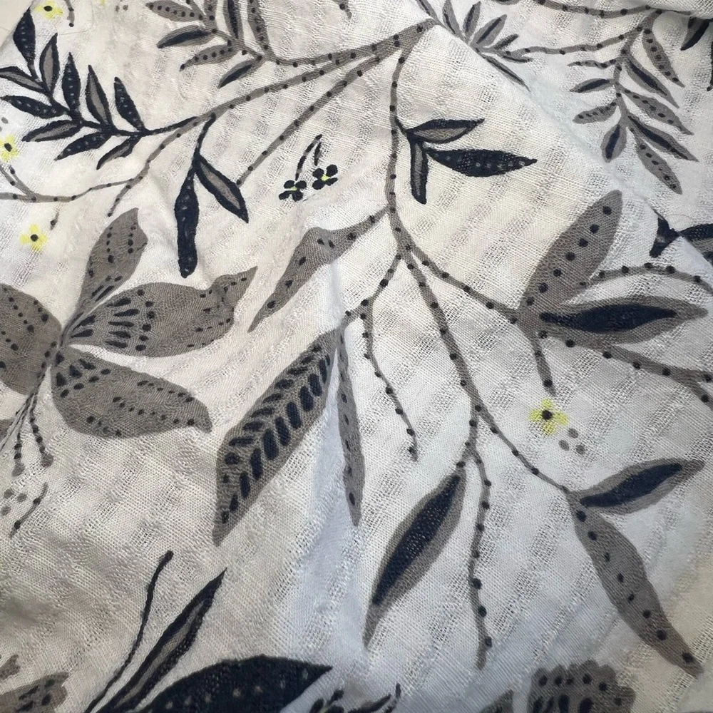 LOFT Outlet White Base Puff Sleeve Shirt w/Botanical Leaf Pattern Size Large